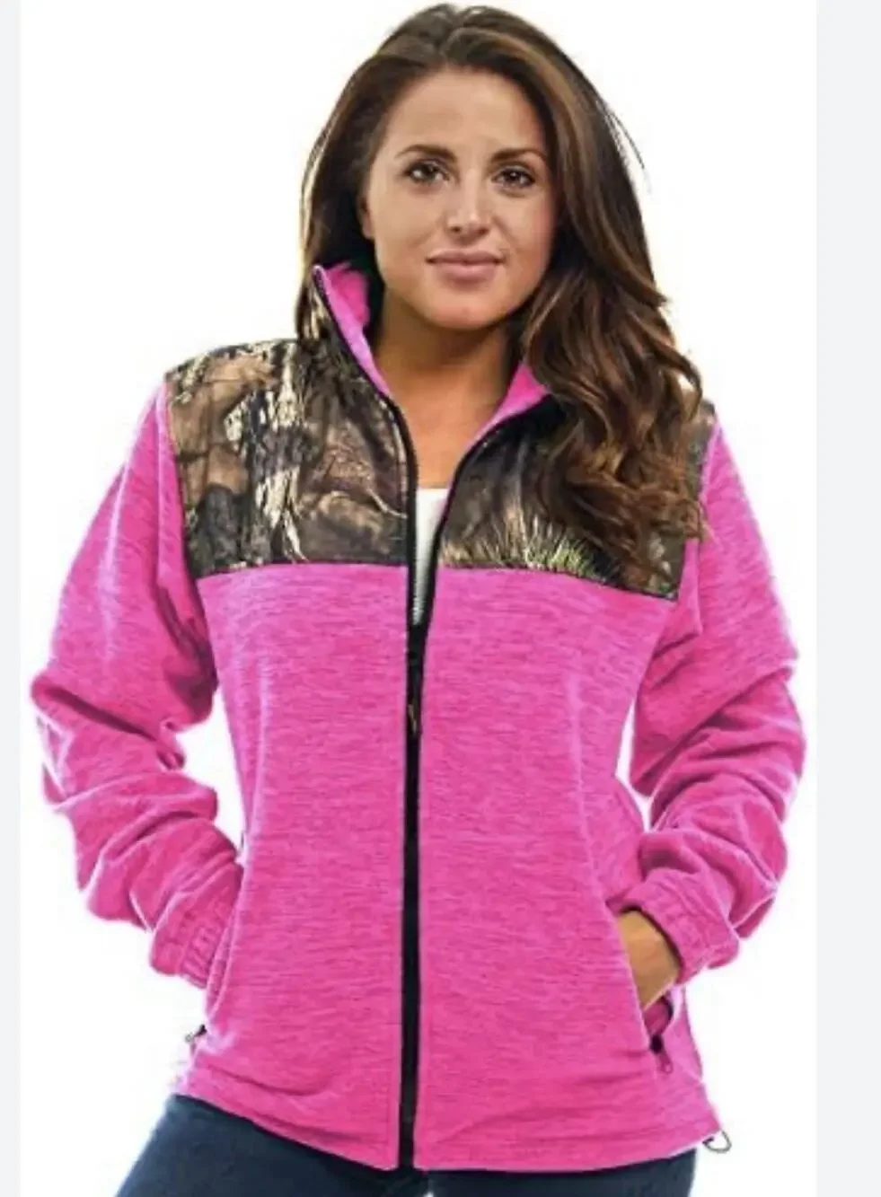 TrailCrest Girls Youth Pink Camo Fleece Jacket Full Zip Large